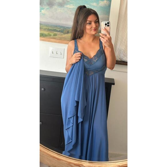 Olga 70’s 9295 Size Medium Navy Blue Full Sweep Nightgown - Picture 6 of 10